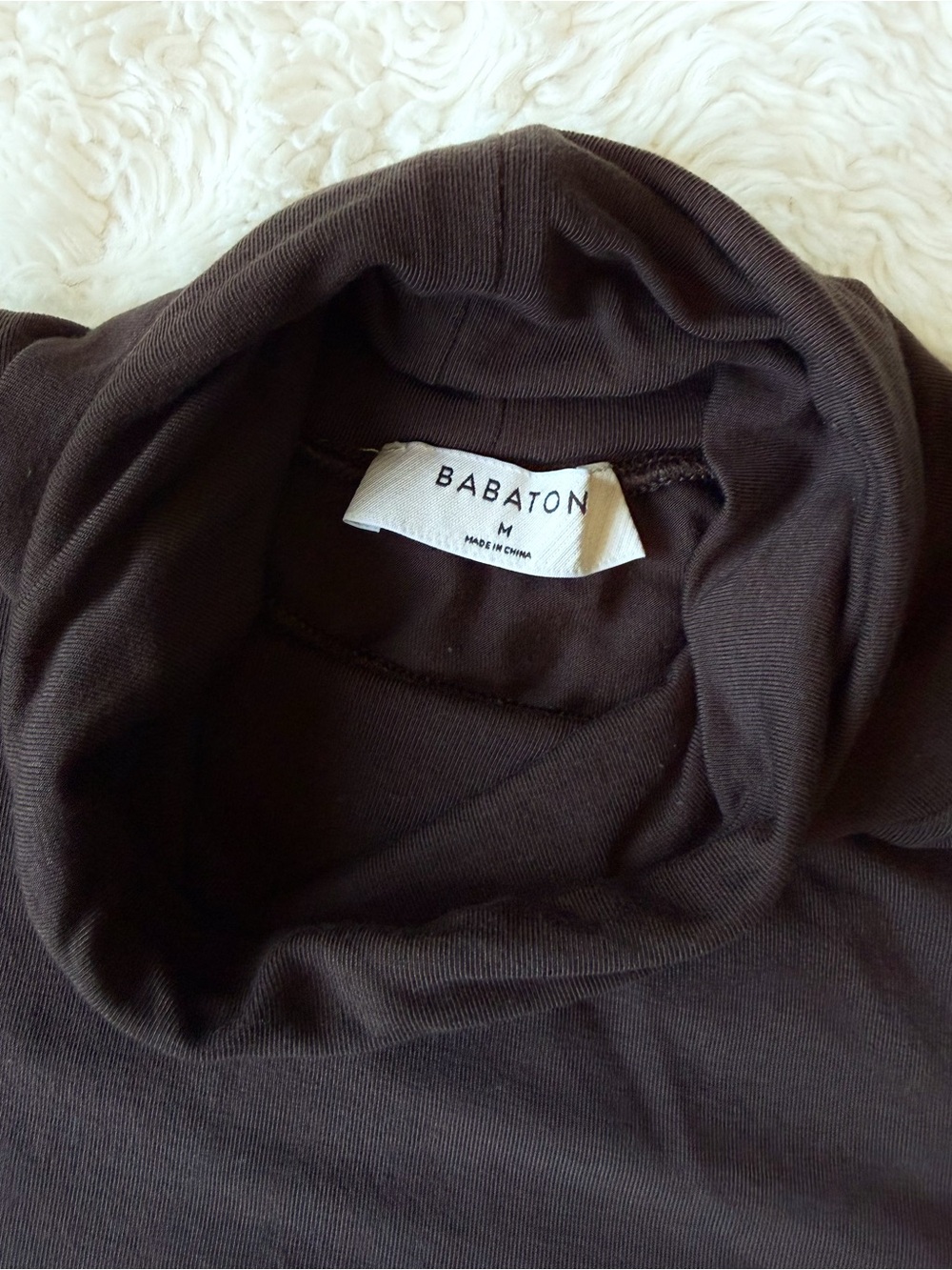 Babaton Aritzia Woman Brown Stretch Fabric Turtleneck Long Sleeve MEDIUM Minimal - Picture 3 of 7